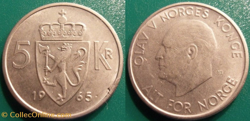 5 Kroner 1965 monnaie monde norvege 5 kroner 1965