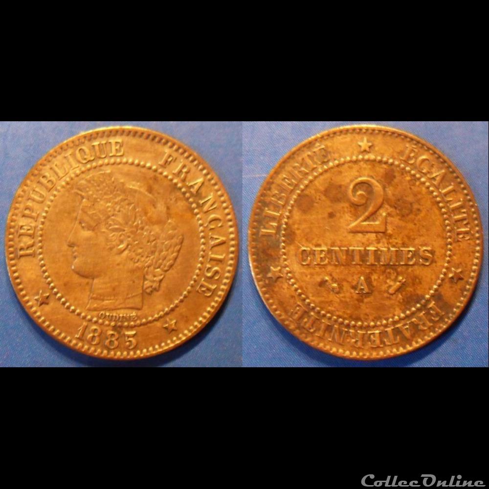 J-Troisième République 2 Centimes Céres 1885 A monnaie france moderne j troisieme republique 2 centimes ceres 1885 a