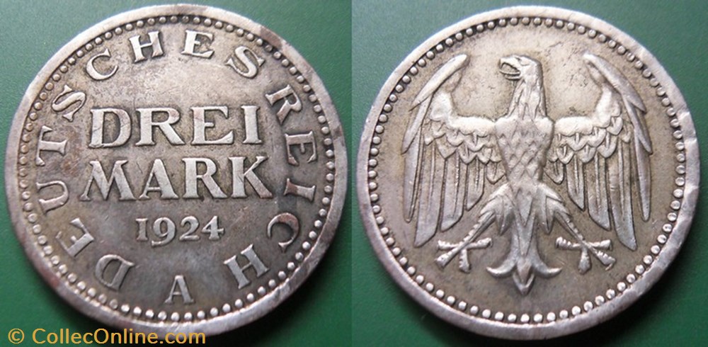 Germany Drei Mark 1924 A monnaie monde allemagne germany drei mark 1924 a