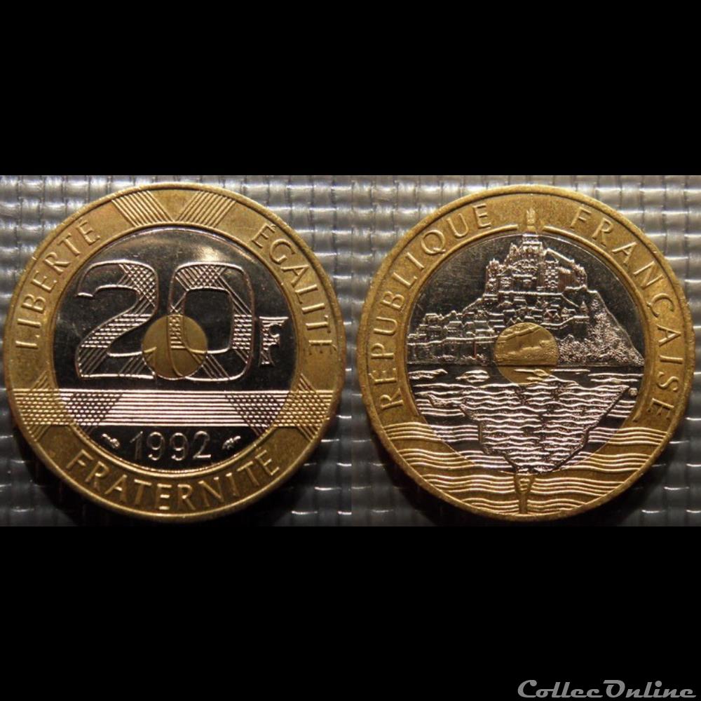 monnaie france moderne md 20 francs mont saint michel 1992 27mm 9g