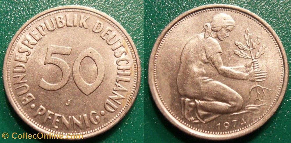 monnaie monde allemagne 50 pfennig 1974 tranche lisse