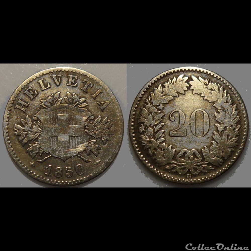 monnaie monde romaine suisse 20 rappen 1850