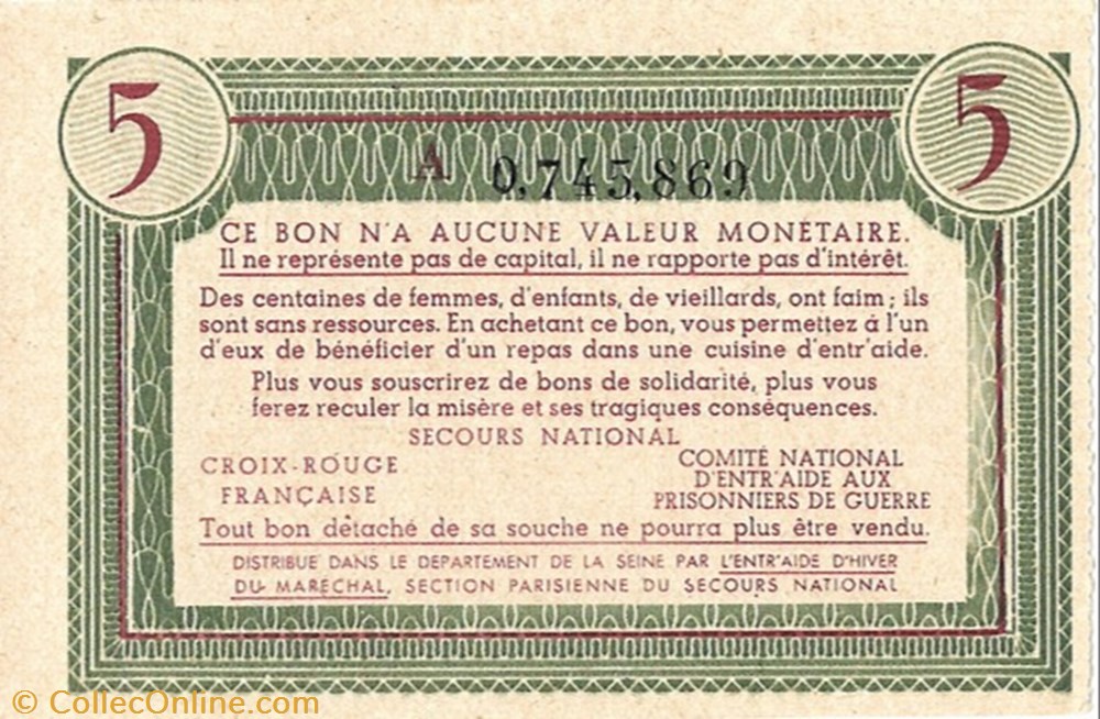 monnaie jeton mereaux a0 bon de solidarite cinq francs petain