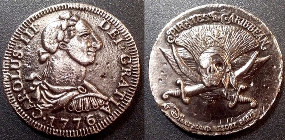 v- Jeton Disneyland Paris - Pirates of the Carribean - Carolus III Dei Gratia 1776 monnaies paranumismatique jetons poids v jeton disneyland paris pirates of the carribean carolus iii dei gratia 1776