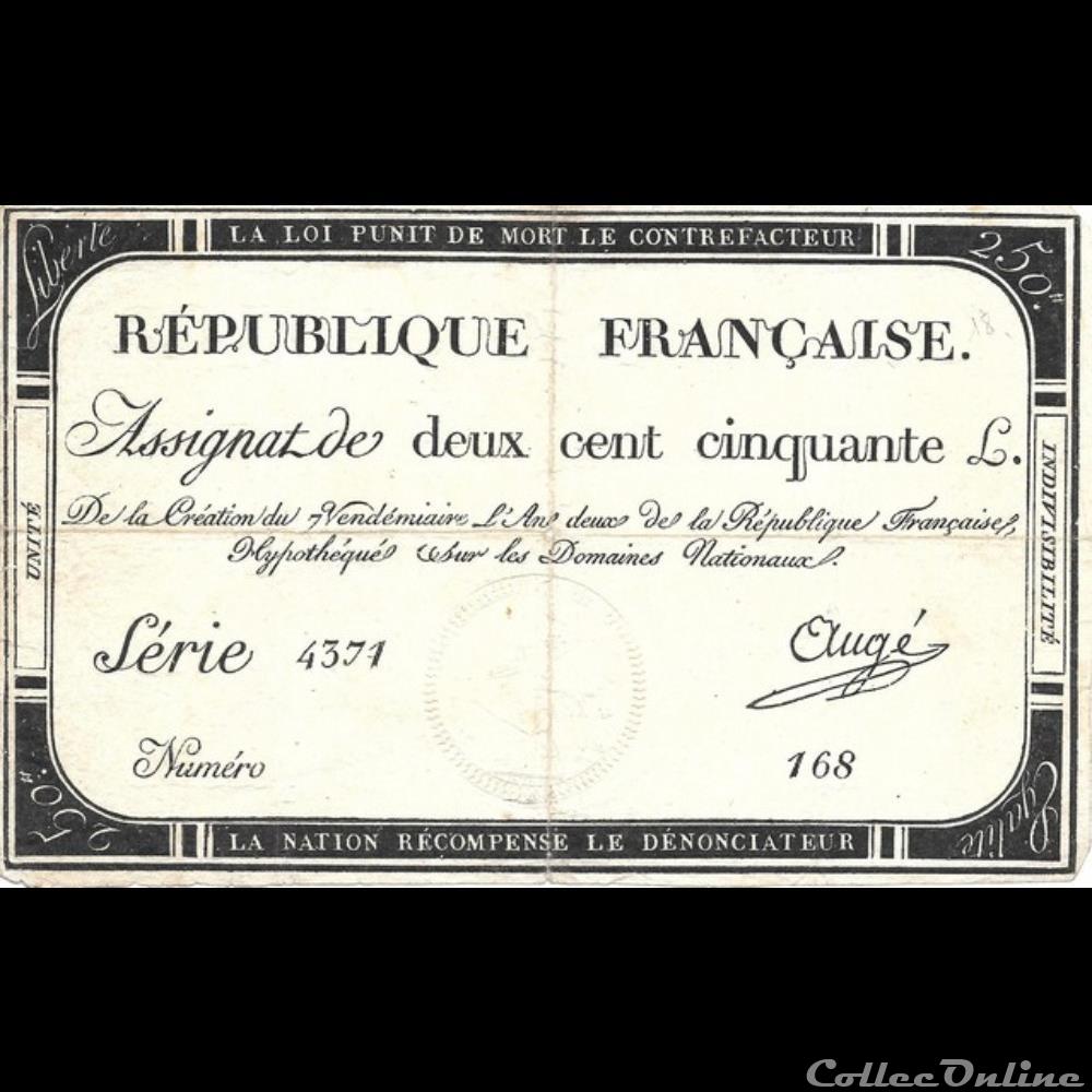 Assignat de deux cents cinquante livres Augé billets europe france assignat de deux cents cinquante livres auge