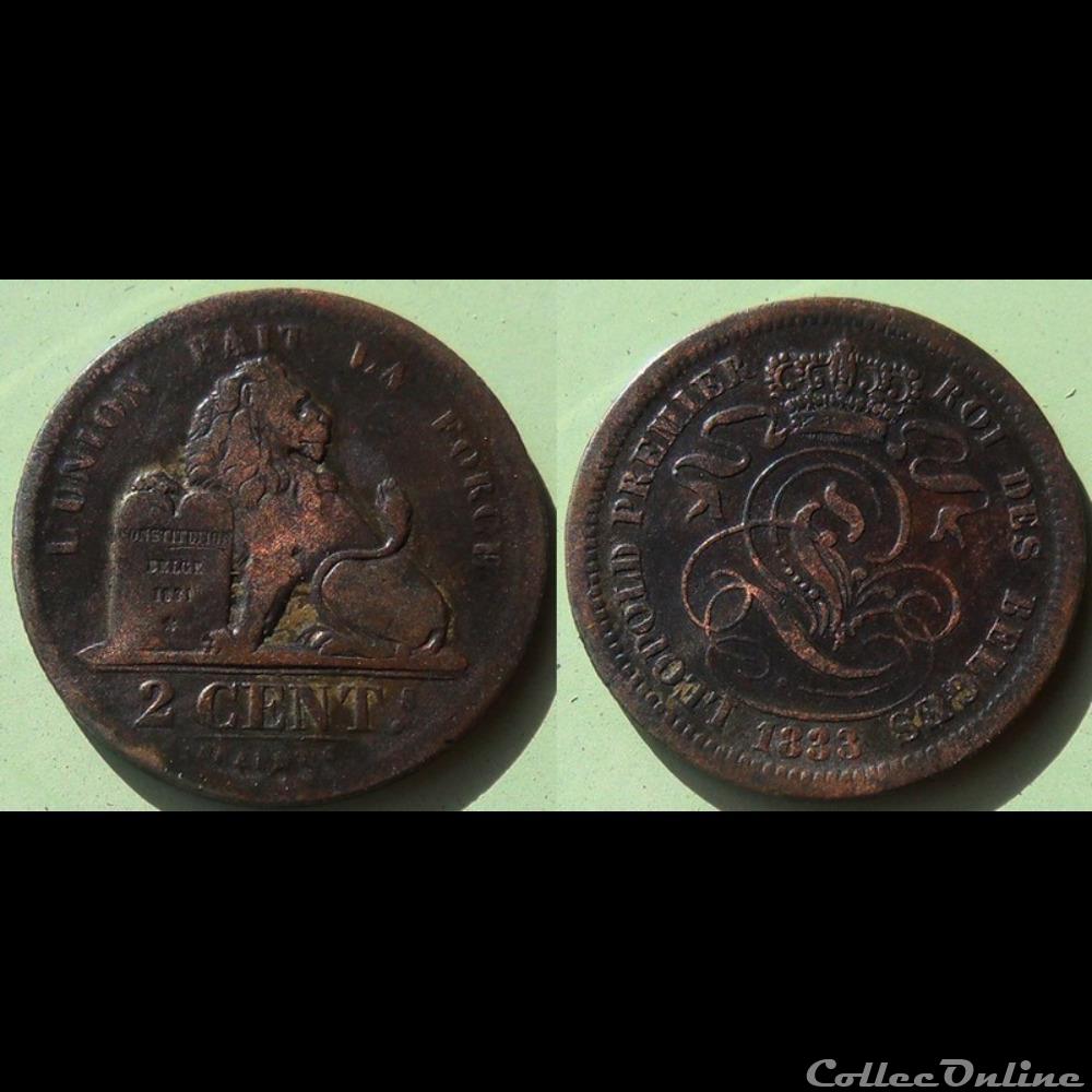 Belgique 2 Centimes 1833 des Belges monnaie monde belgique 2 centimes 1833 des belges