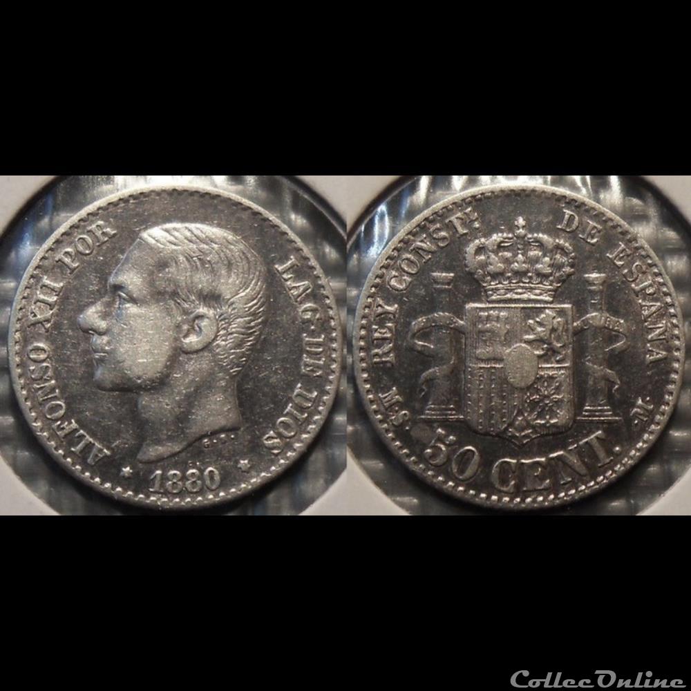 Espagne 50 Centimos 1880 monnaies espagne 50 centimos 1880