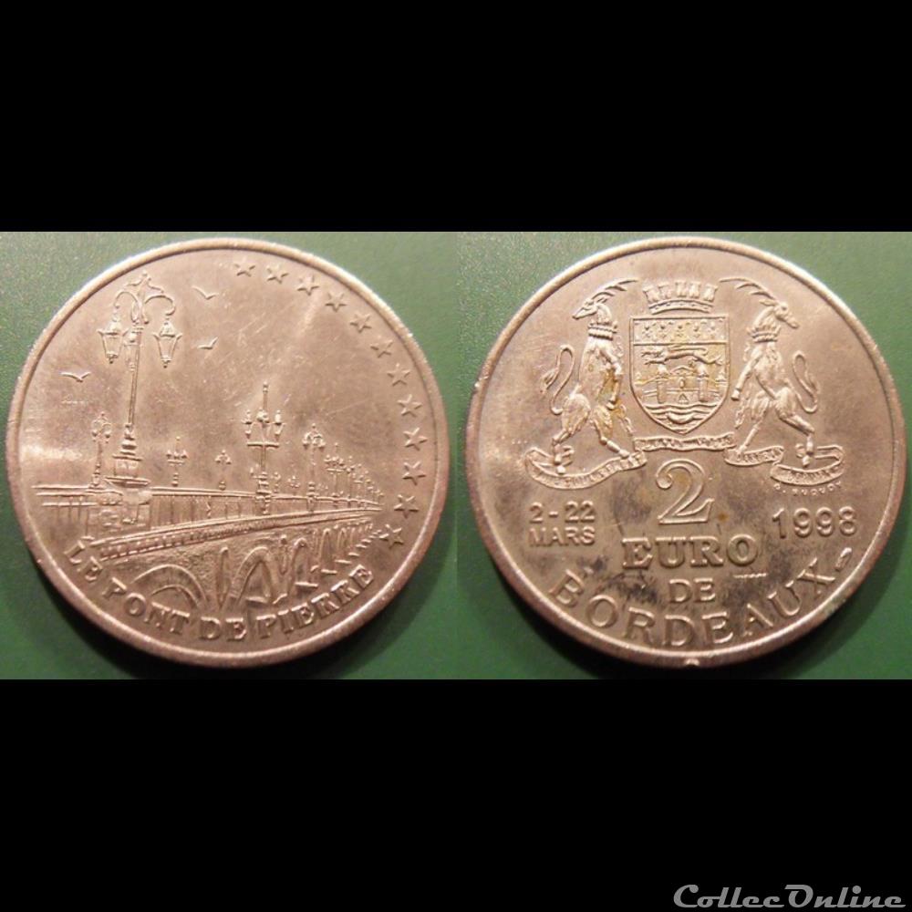 d- Jeton Bordeaux 2 Euros 1998 monnaie mereaux d jeton bordeaux 2 euros 1998