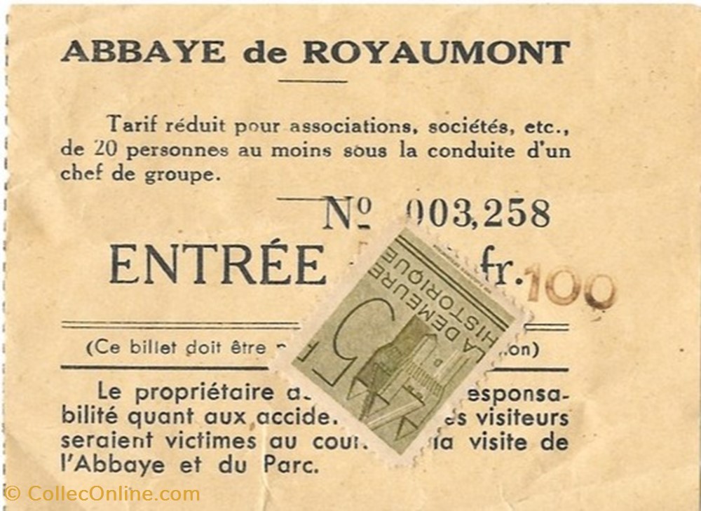 Abbaye de Royaumont documents anciens tickets entree abbaye de royaumont