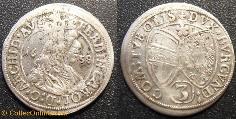 Autriche Tyrol Ferdinand Charles 3 Kreuzer 1658 monnaies autriche tyrol ferdinand charles 3 kreuzer 1658