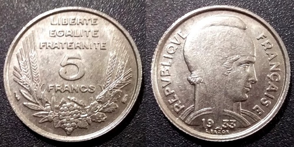 Ka 5 francs Bazor 1933 monnaies monde france ka 5 francs bazor 1933