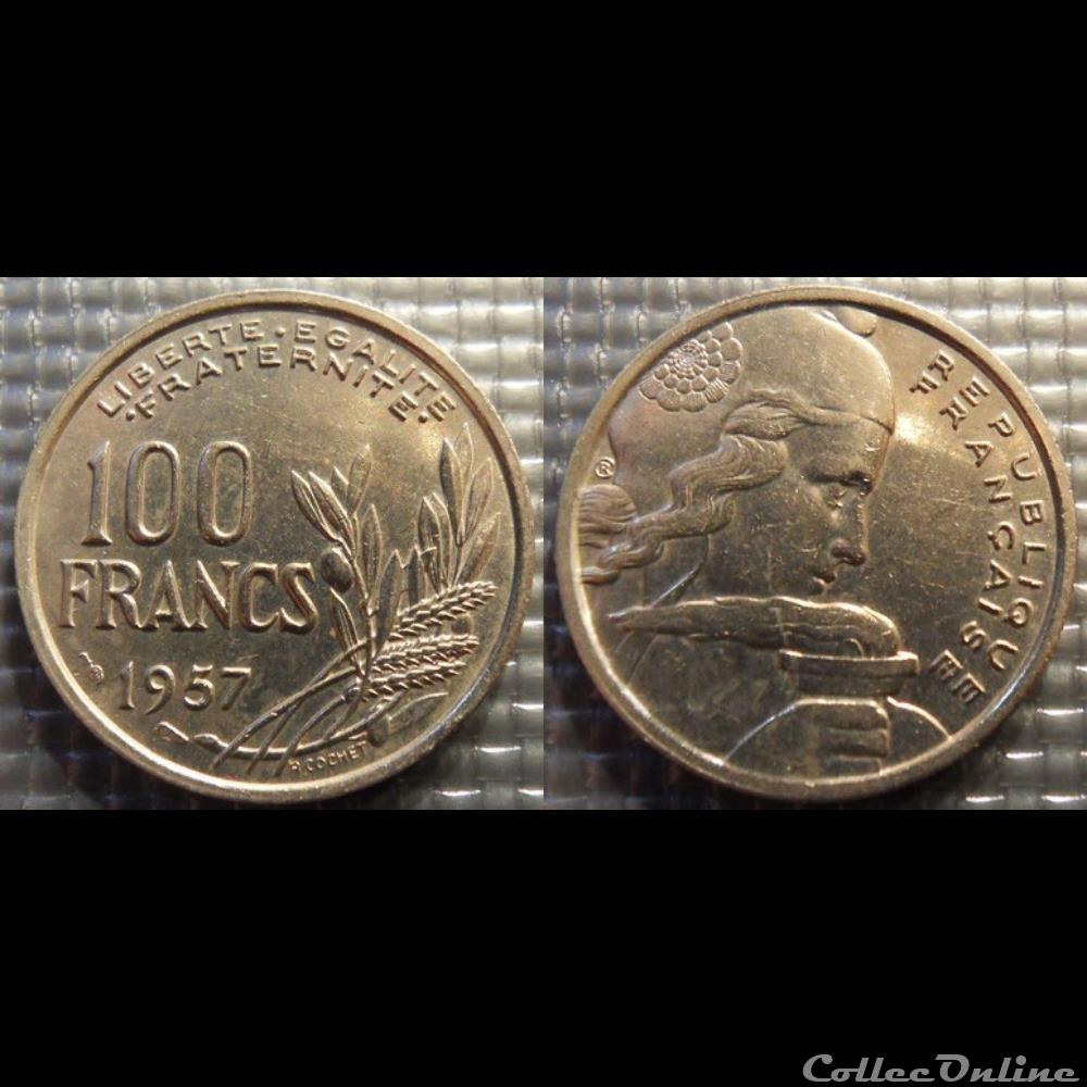 Oa 100 francs Cochet 1957 24mm 6g monnaie france moderne oa 100 francs cochet 1957 24mm 6g