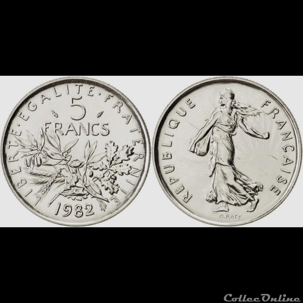 Kg 5 francs Semeuse 1982 29mm 10g monnaie france moderne kg 5 francs semeuse 1982 29mm 10g