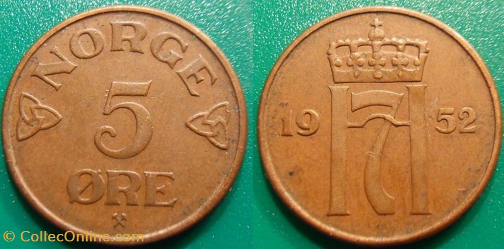 5 Ore 1952 monnaie monde norvege 5 ore 1952