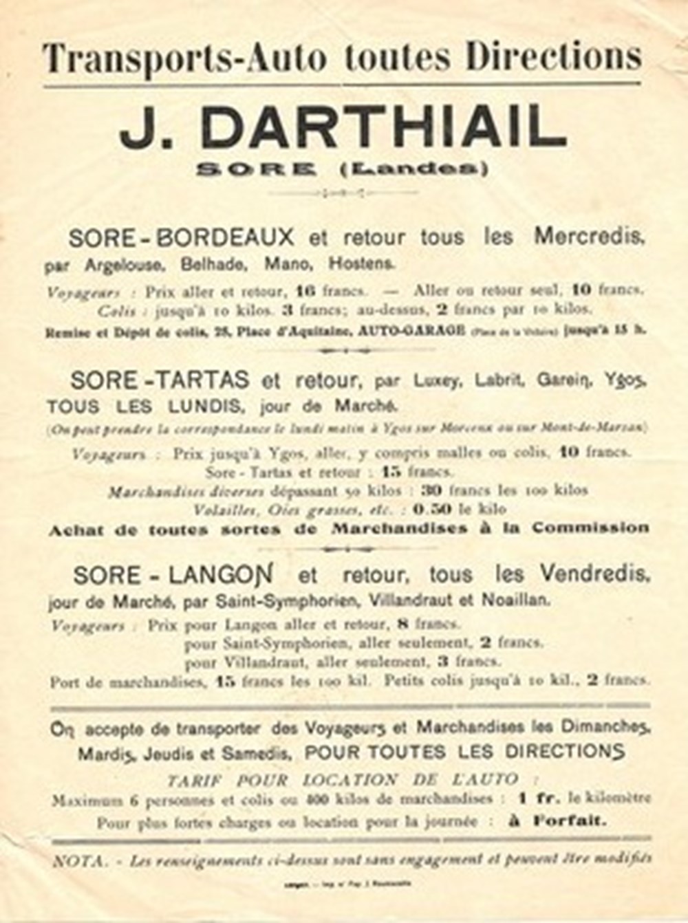 Vieux papiers: Sore - Transports - Auto toutes Directions divers vieux papiers sore transports auto toutes directions