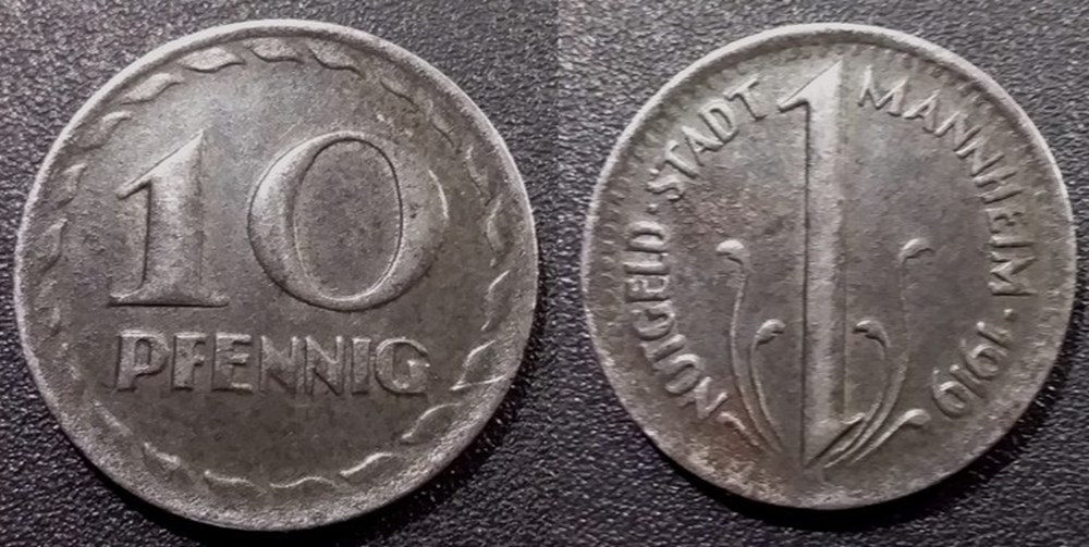q- MN etr Germany Mannheim 10 Pfennig 1919 monnaies paranumismatique jetons poids q mn etr germany mannheim 10 pfennig 1919