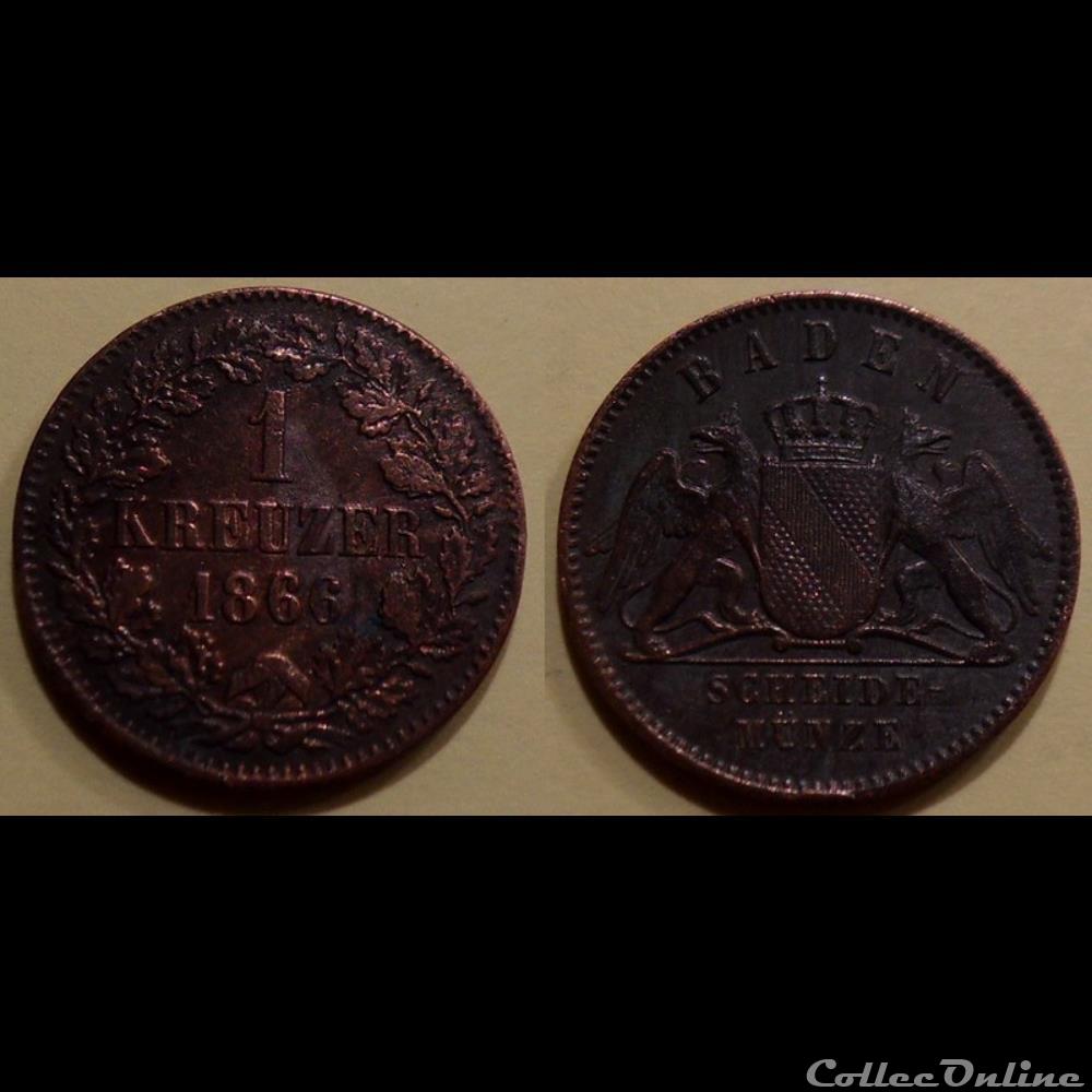 Allemagne Baden 1 Kreuzer 1866 monnaie monde allemagne baden 1 kreuzer 1866