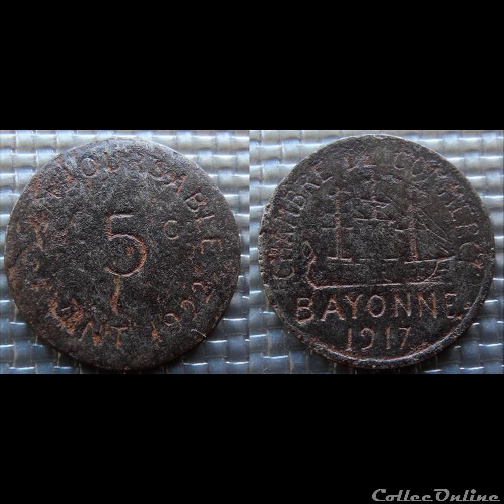 p- MN Bayonne 5 C. 1917 Fe Elie:10.1 monnaies paranumismatique jetons poids p mn bayonne 5 c 1917 fe elie 10 1