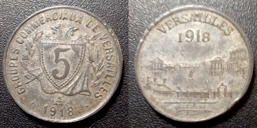 p- MN Versailles 5 C Zinc 1918 Elie:10.1 monnaies paranumismatique jetons poids p mn versailles 5 c zinc 1918 elie 10 1