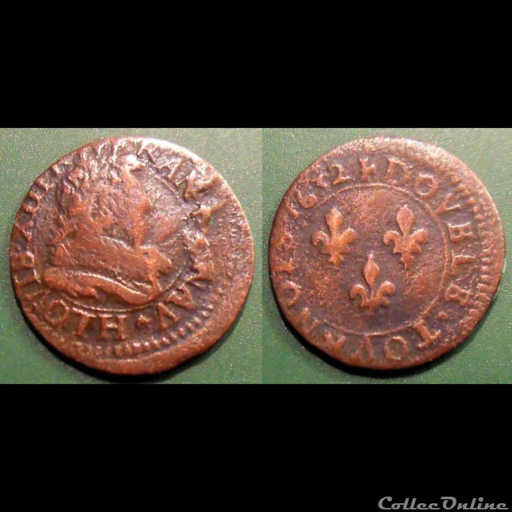 monnaie france royale g1 louis xiii la rochelle double tournois 1632