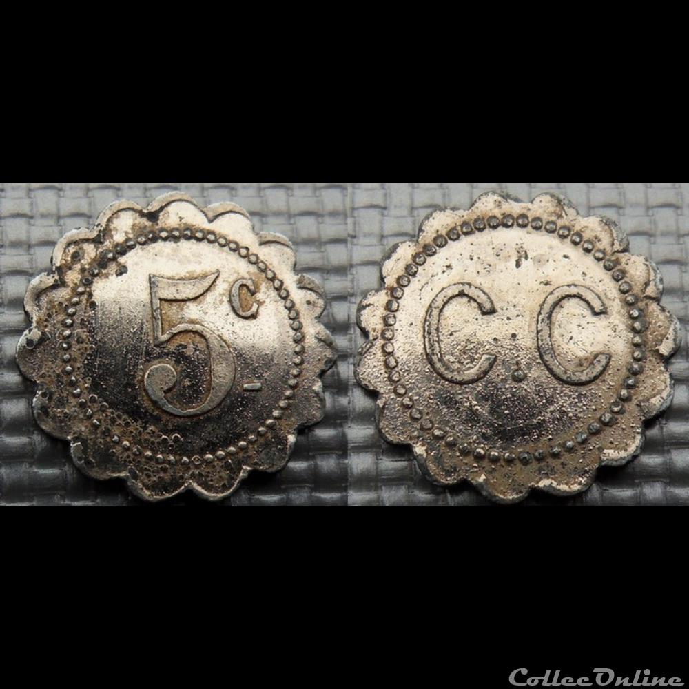 f- Jeton à consommer 5 C. - C.C monnaie mereaux f jeton a consommer 5 c c c