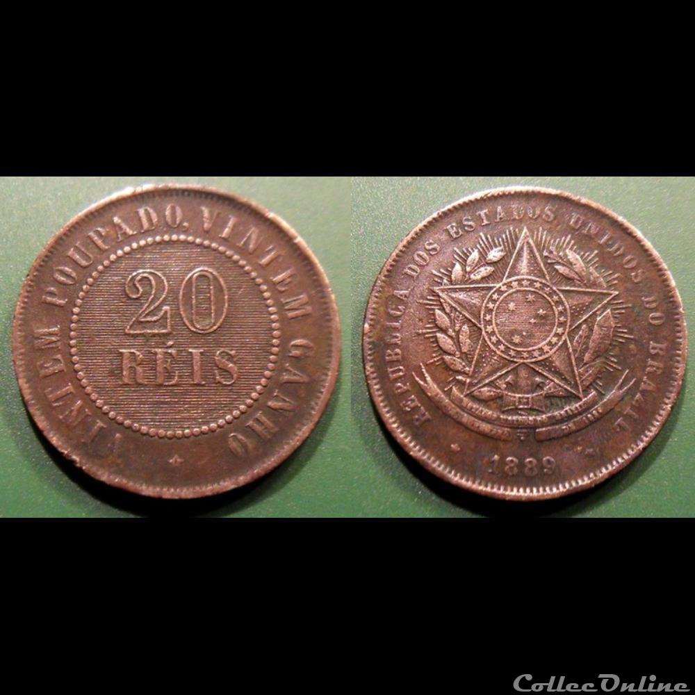 monnaie monde bresil 20 reis 1889