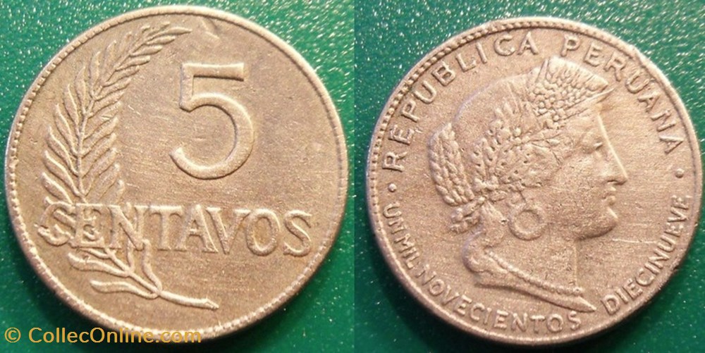 Pérou 5 Centavos 1919 monnaie monde perou 5 centavos 1919