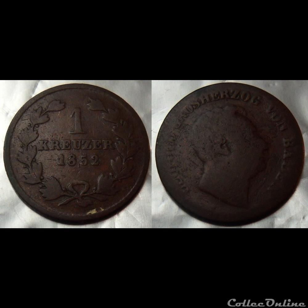 Allemagne Baden 1 Kreuzer 1852 monnaie monde allemagne baden 1 kreuzer 1852