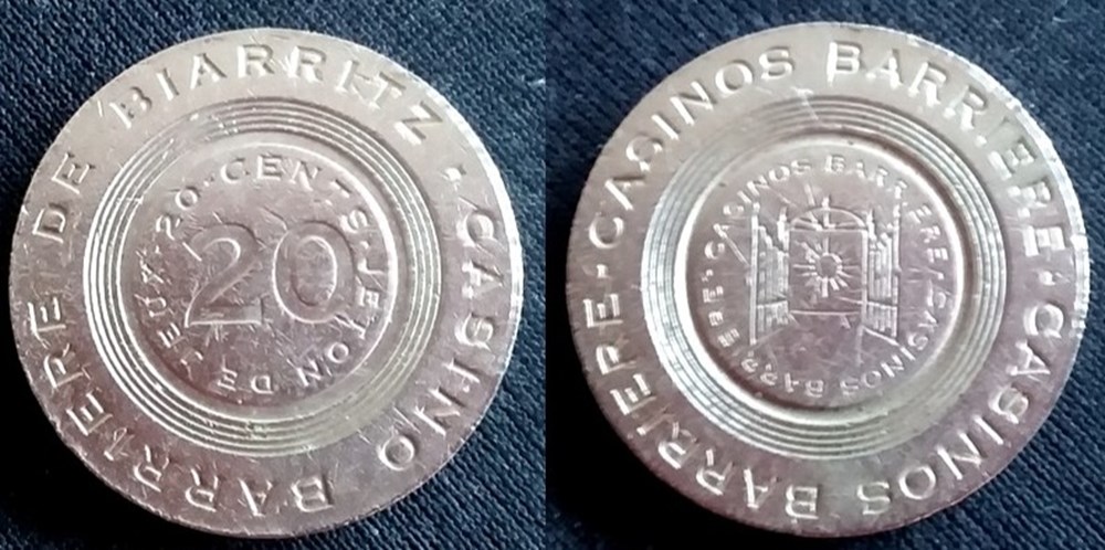 j- Jeton casino Biarritz 20 cents monnaies paranumismatique jetons poids j jeton casino biarritz 20 cents
