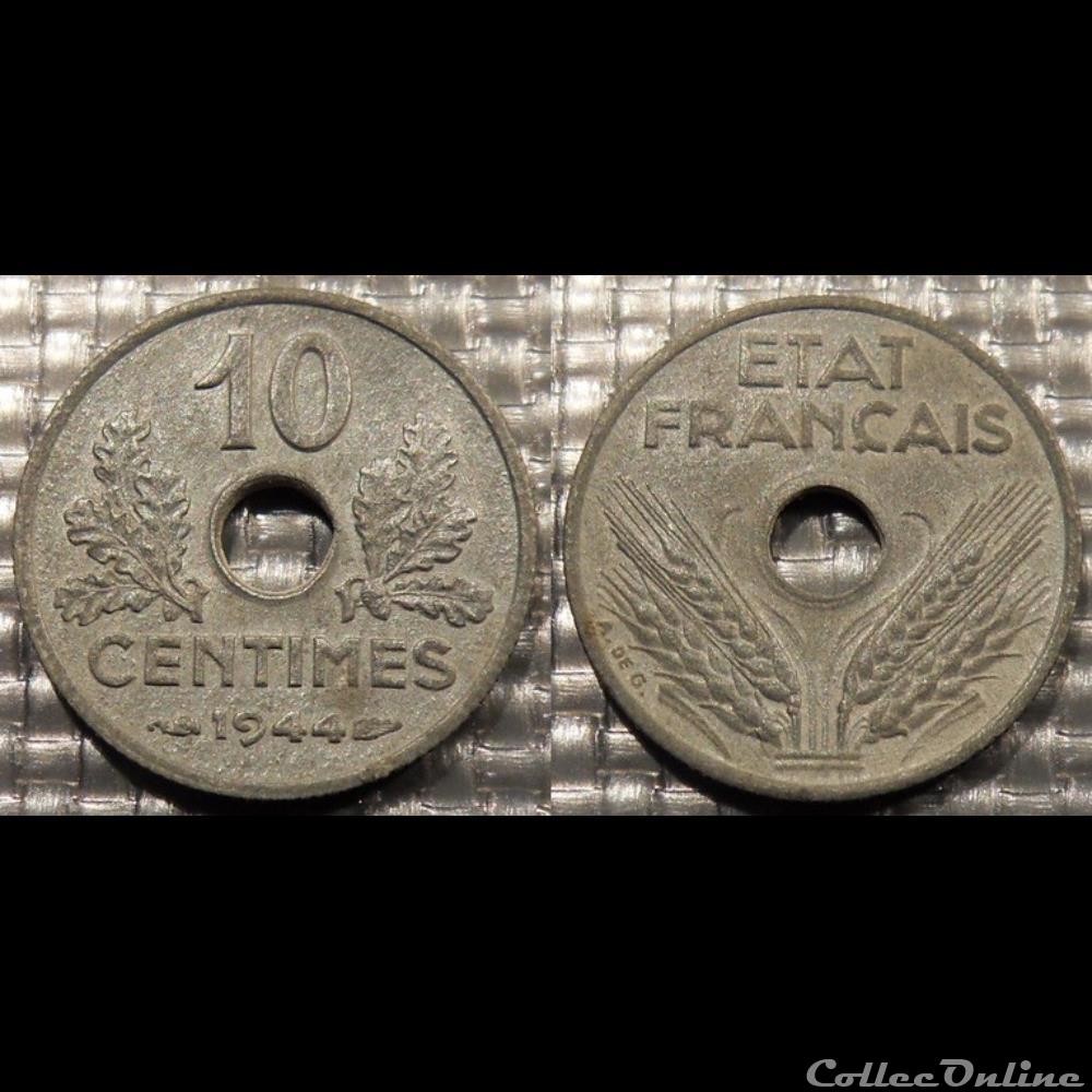 Dg 10 centimes Etat Français 1944 17mm 1.5g monnaie france moderne dg 10 centimes etat francais 1944 17mm 1 5g