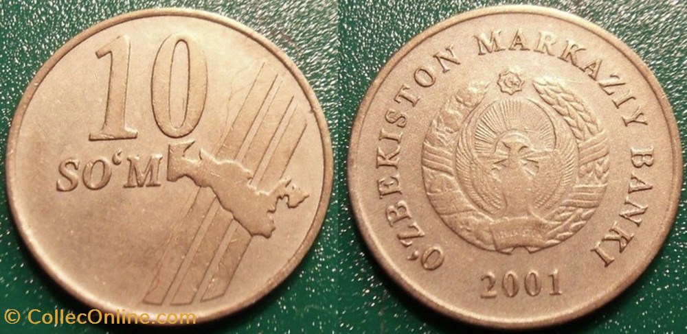 monnaie monde ouzbekistan 10 som 2001