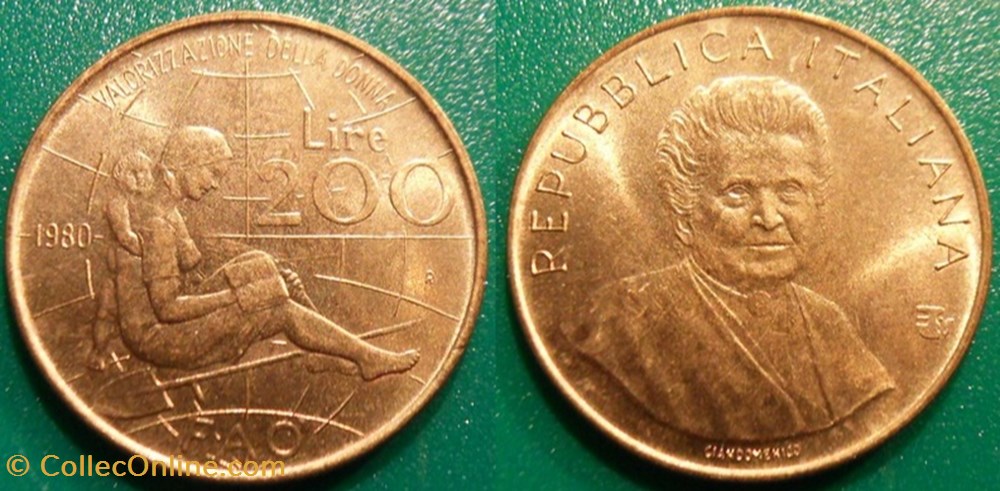 monnaies monde italie 200 lires 1980