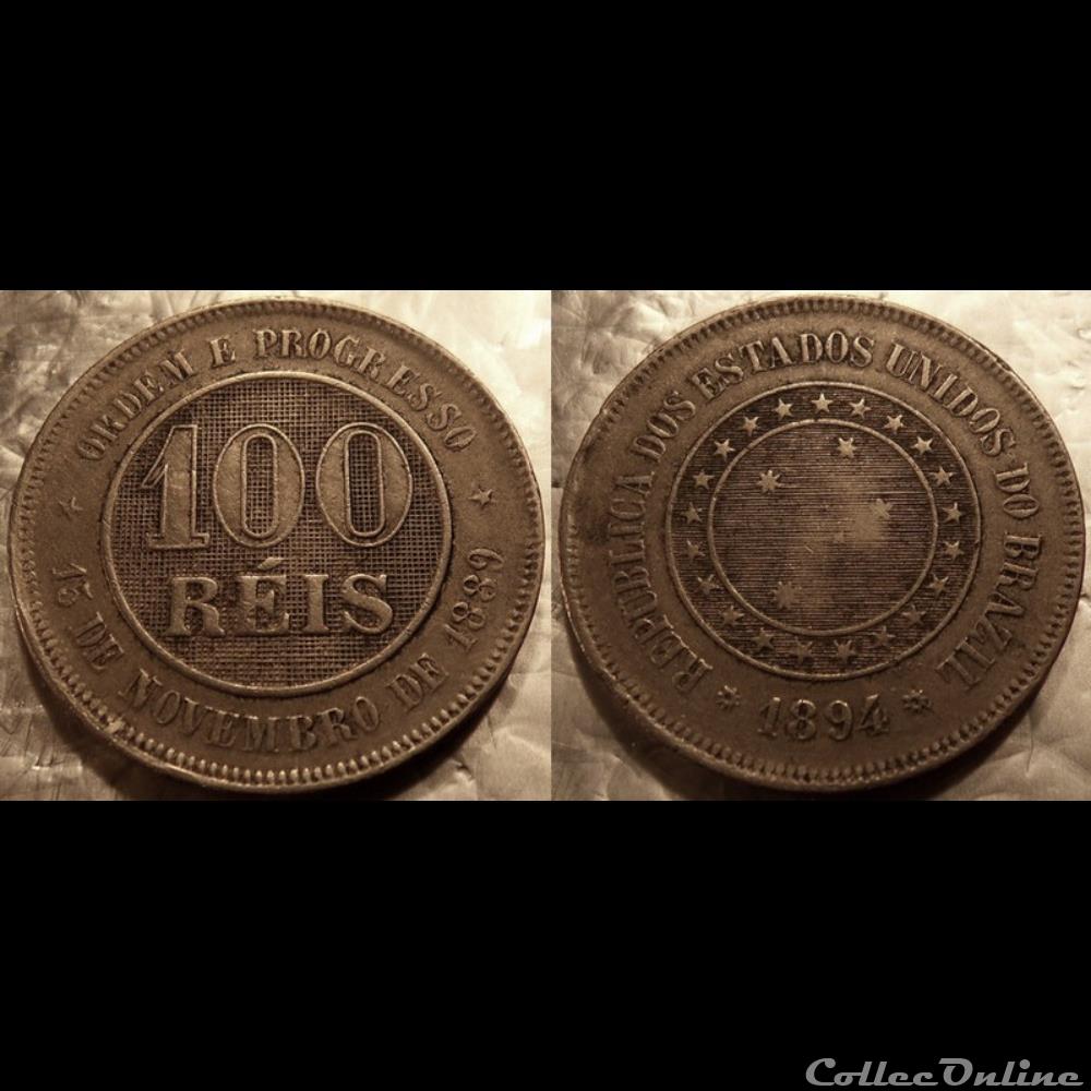 Brésil 100 Réis 1894 monnaie monde bresil 100 reis 1894