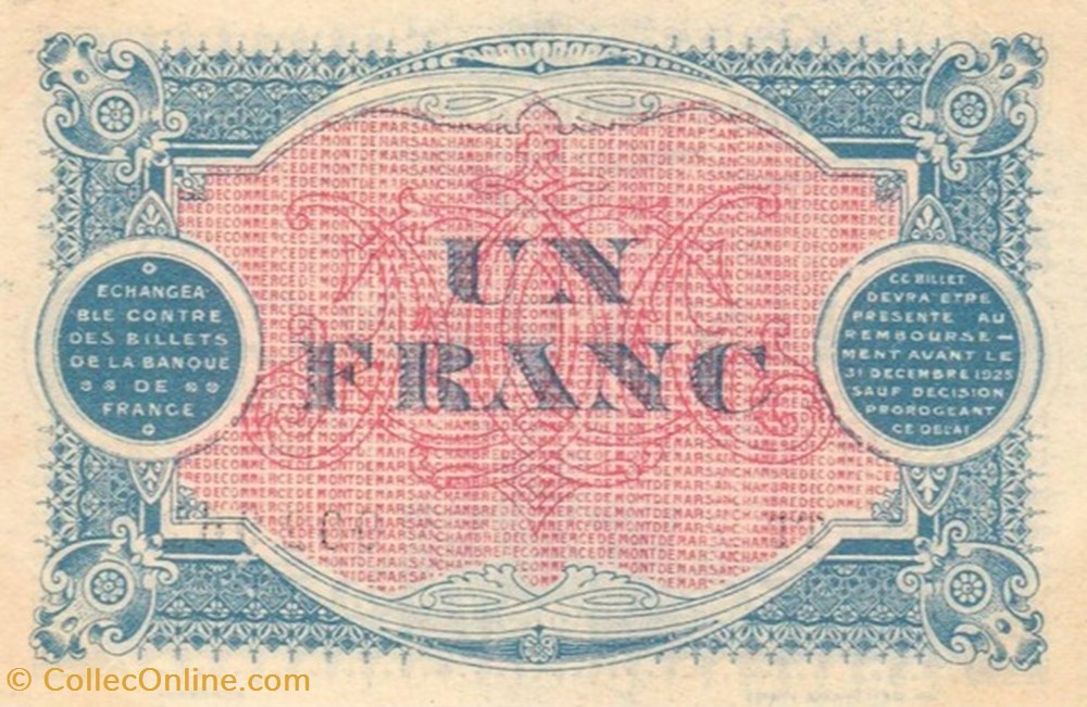 G2 1Fr Chambre de Commerce de Mont de Marsan Délibération du 16 Mars 1922 billets europe france g2 1fr chambre de commerce de mont de marsan deliberation du 16 mars 1922