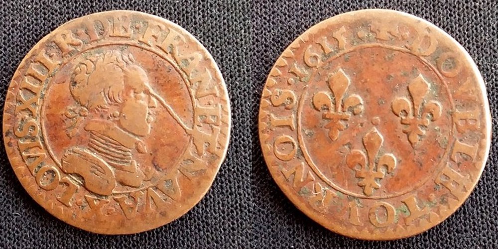 monnaies europe medievale france royales g1 louis xiii amiens double tournois 2eme type 1615 x