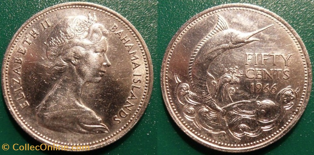 monnaies monde bahamas 50 cents 1966