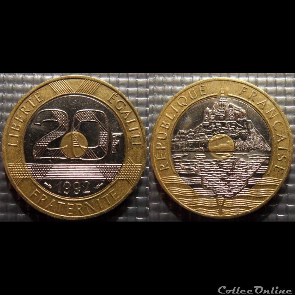 monnaie france moderne md 20 francs mont saint michel 1992 27mm 9g