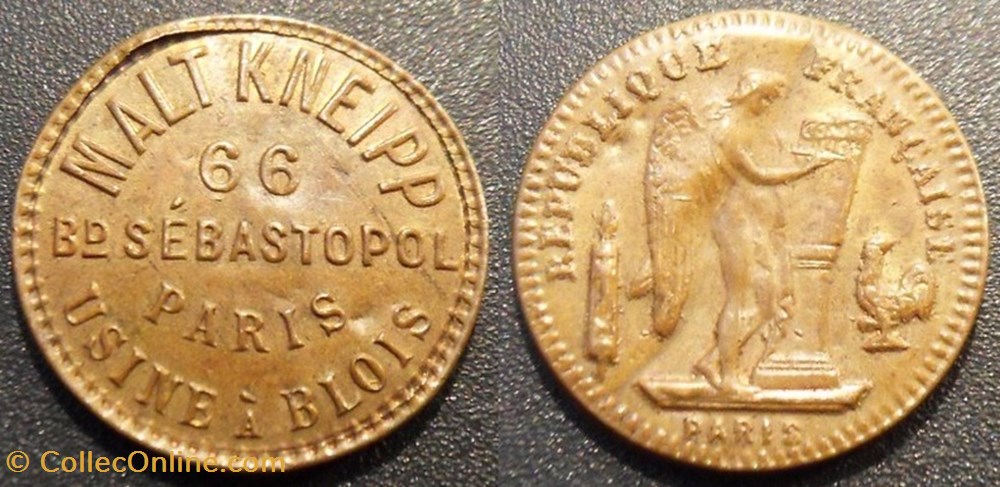 b- Jeton Paris MALT KNEIPP République Française monnaies paranumismatique jetons poids b jeton paris malt kneipp republique francaise