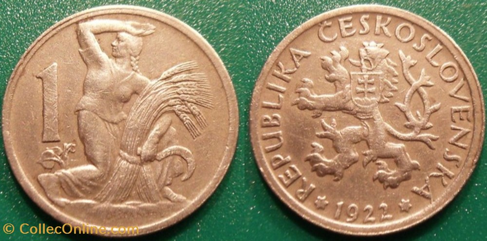 1 Koruna 1922 monnaie monde tchecoslovaquie 1 koruna 1922