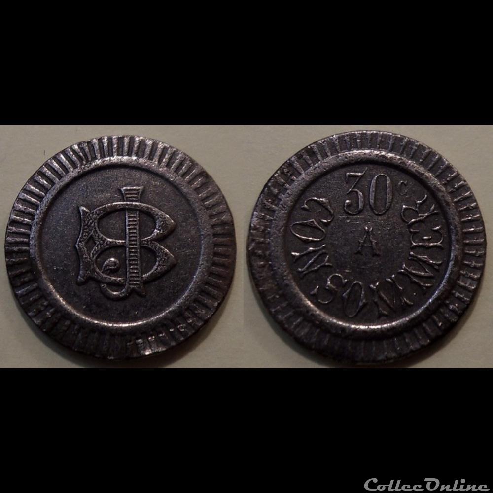 f- Jeton à consommer 30 C. JB monnaie mereaux f jeton a consommer 30 c jb