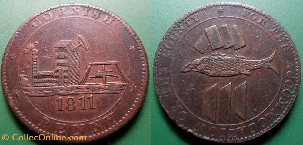 e- J etr Grande Bretagne Cornish Penny 1811 "Cornouailles" monnaie jeton mereaux e j etr grande bretagne cornish penny 1811 cornouailles