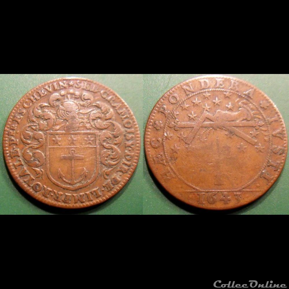m- Jeton Roy Louis XIII 1643 monnaie mereaux m jeton roy louis xiii 1643