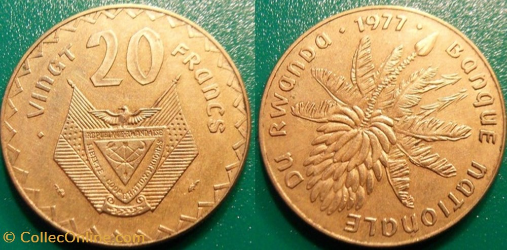 monnaie monde rwandum 20 franc 1977