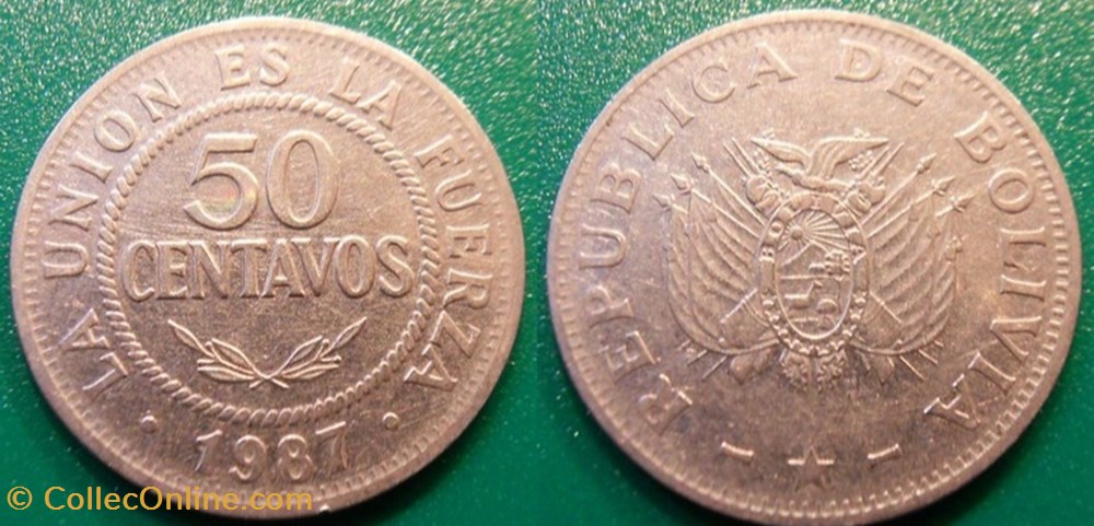 50 Centavos 1987 monnaie monde bolivie 50 centavos 1987