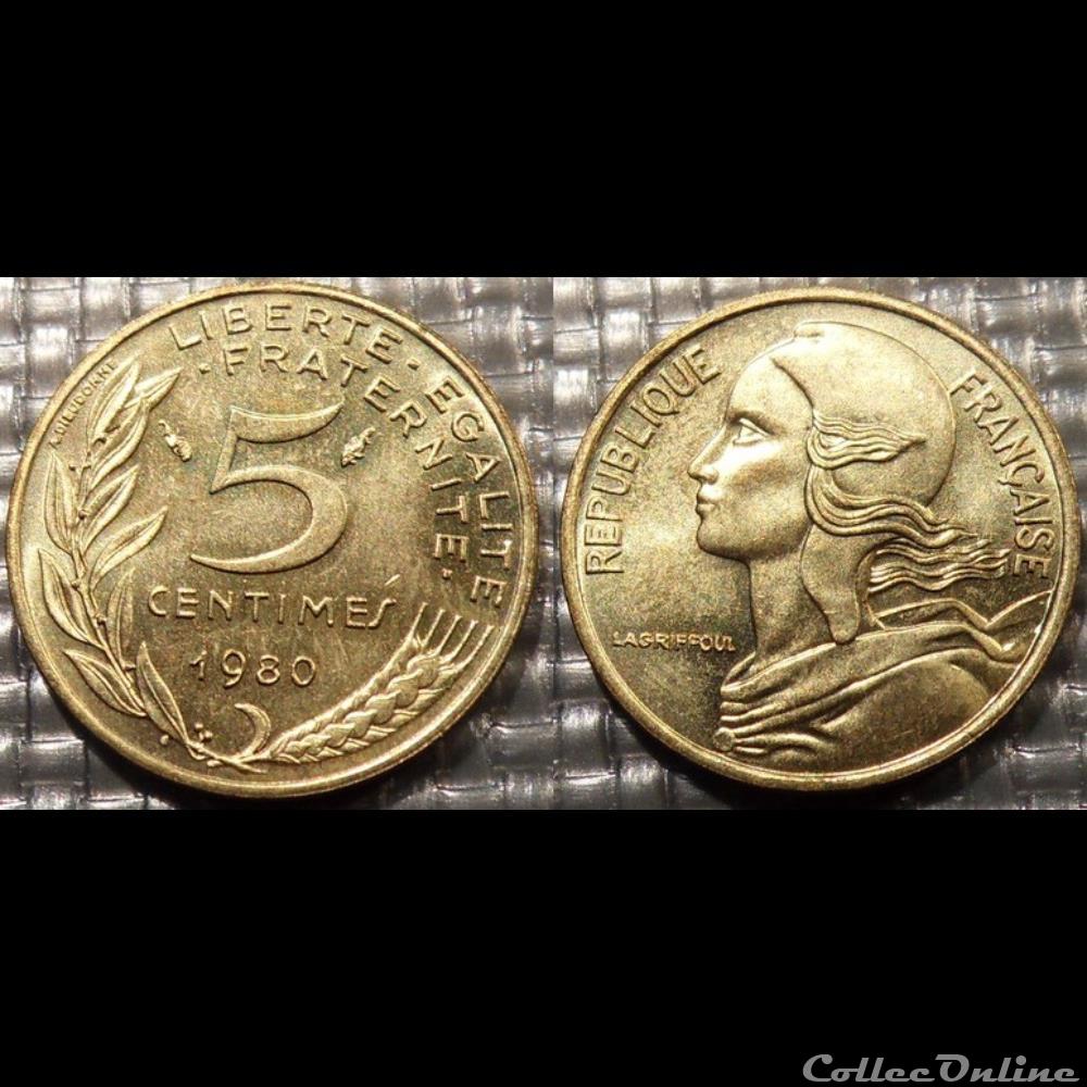 Cf 5 centimes Marianne 1980 17mm 2g monnaie france moderne cf 5 centimes marianne 1980 17mm 2g