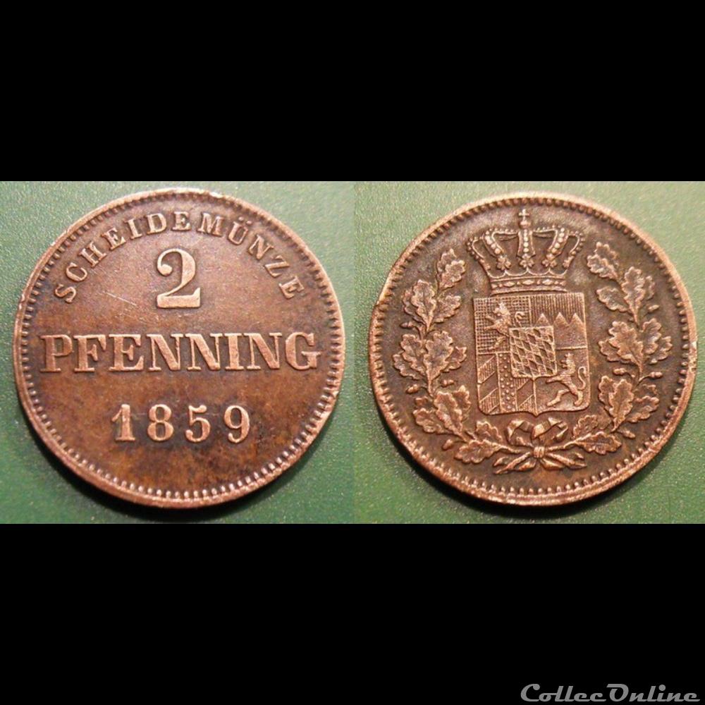 Allemagne Bavière 2 Pfenning 1859 monnaie monde allemagne baviere 2 pfenning 1859