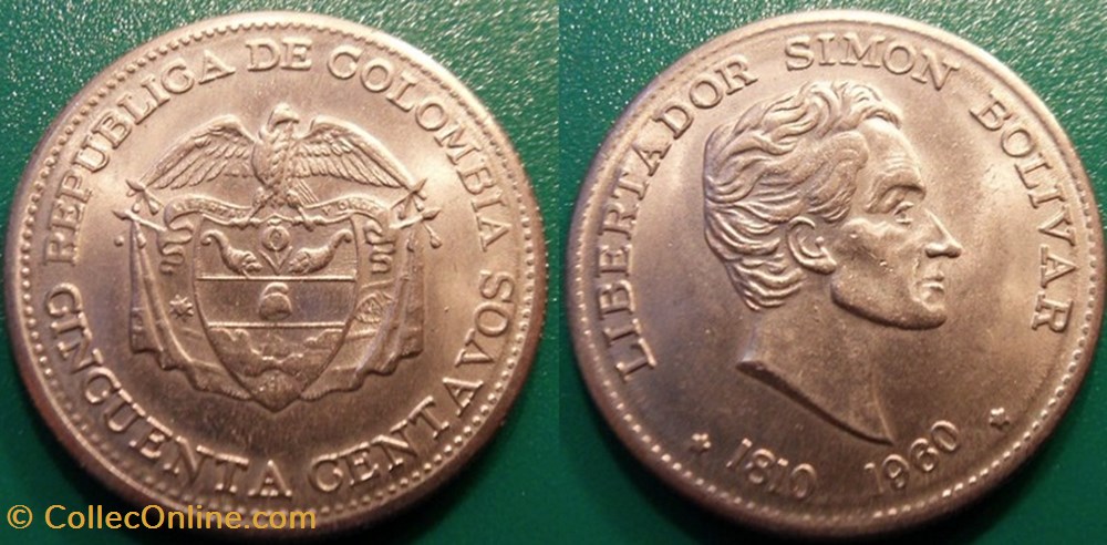 50 Centavos 1960 monnaie monde colombie 50 centavos 1960