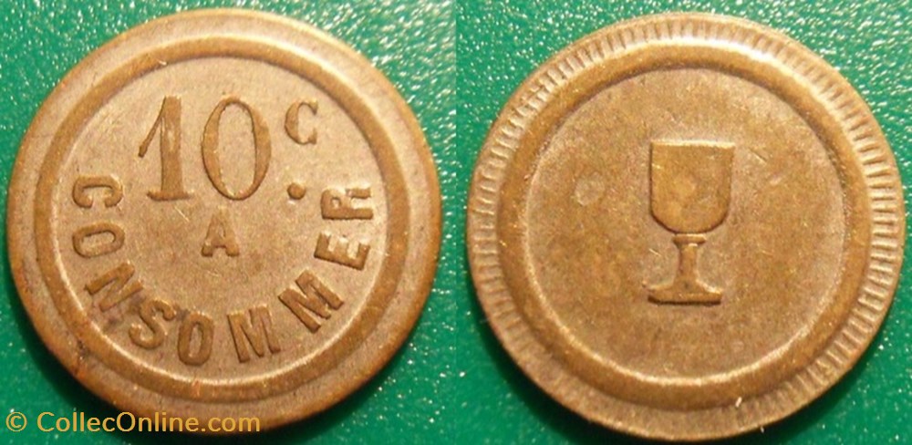 f- Jeton à consommer 10 c à Consommer Verre à pied monnaies jetons mereaux f jeton a consommer 10 c a consommer verre a pied