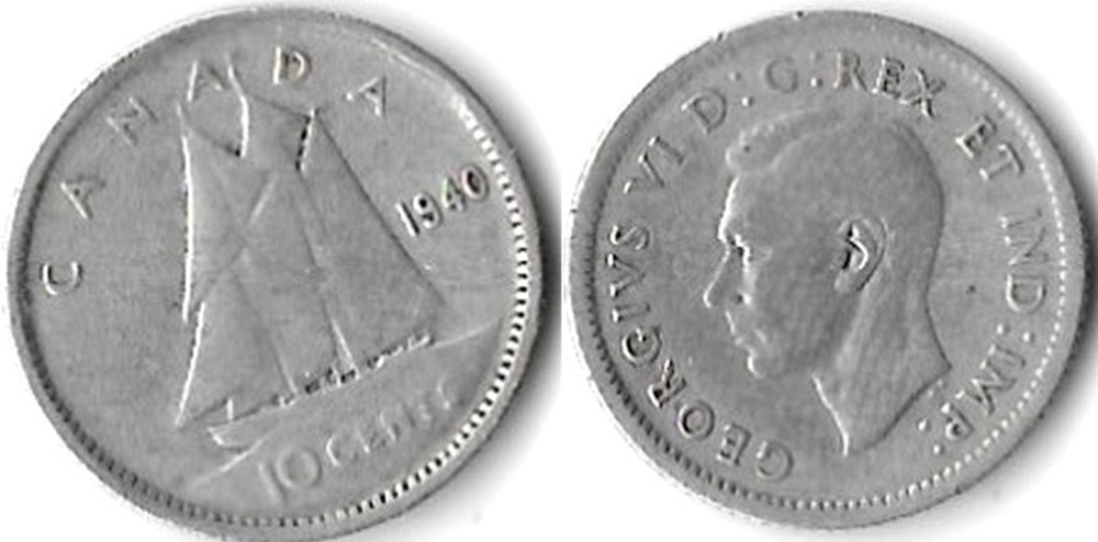 Canada 10 Cents 1940 monnaies canada 10 cents 1940