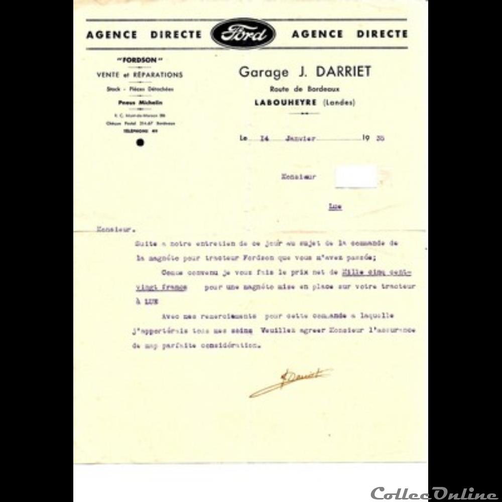 Vieux papiers: Labouheyre devis Garage FORD 1935 autre vieux papiers labouheyre devis garage ford 1935